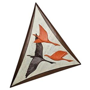 Vintage Burwood MCM Flying Geese Wall Plaque Triangular Shape Brown Orange
